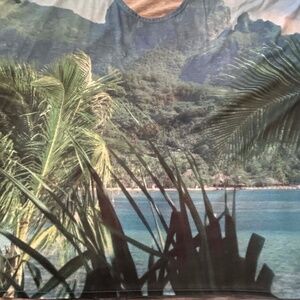 T-SHIRT, BEACH SCENE, SOFT GREY MIX (Blues/Greens/Greys), SIZE 5X, SHORT SLEEVES